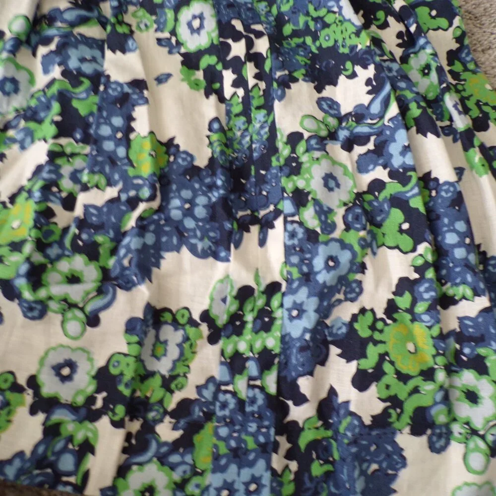Tory Burch Linen Blue floral fit and flare midi dress 8